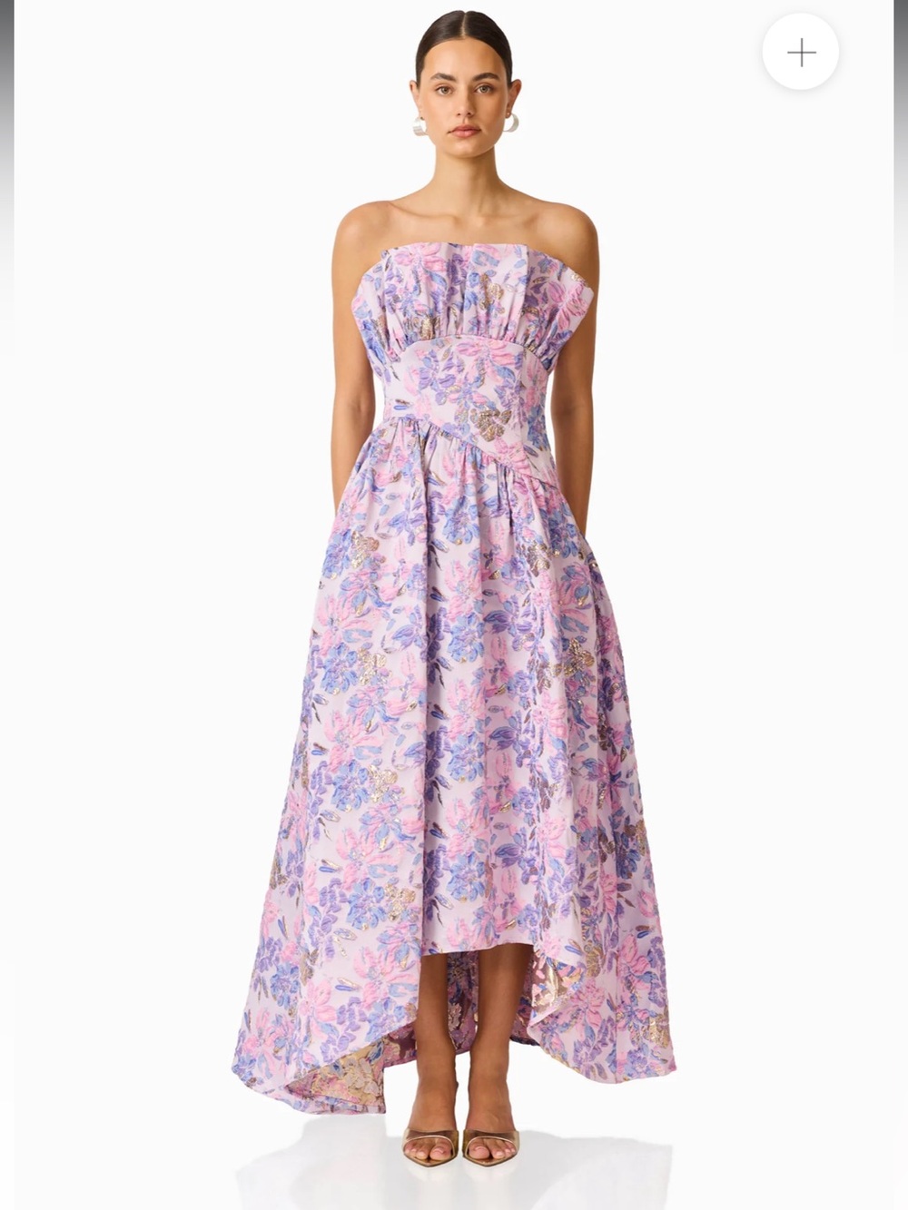 elliatt laurel pink & purple floral strapless ruffle maxi gown dress medium NEW